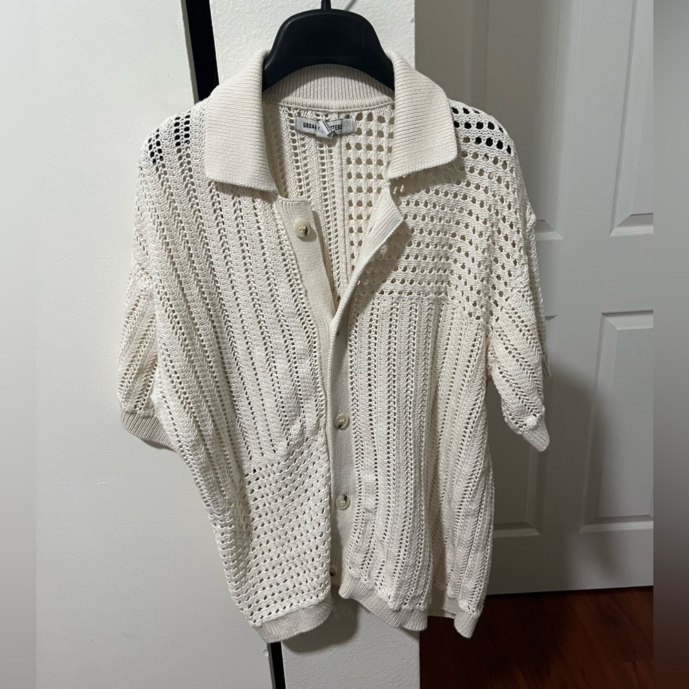 Urban Outfitters Ivory Knit Polo Cardigan